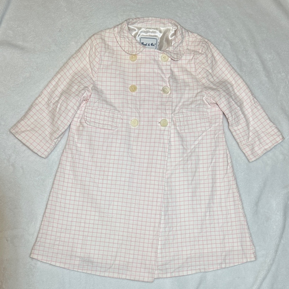 Vintage Best & Co. pink and white windowpane lightweight overcoat 4y